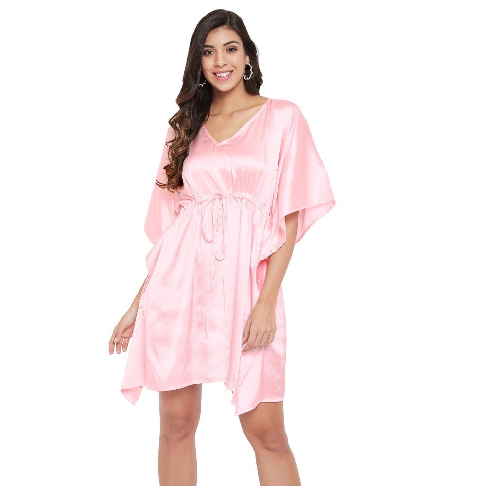 Gypsie Blu Satin Solid Crystal Rose Short Caftan Plus Size Tunic Dress for Women - Picture 7 of 8